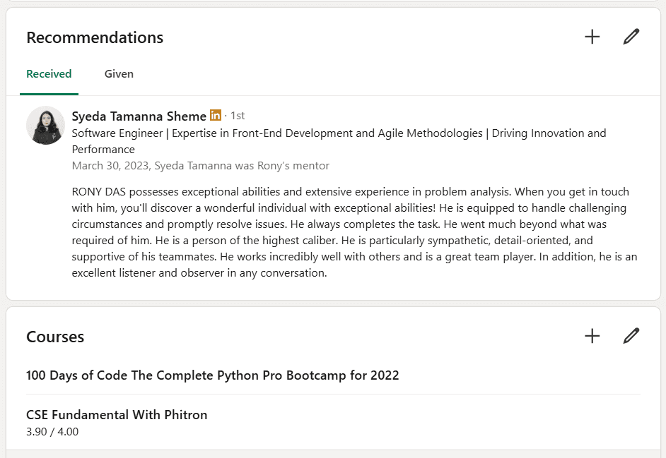 Endorsed for Exceptional Problem-Solving and Team Collaboration